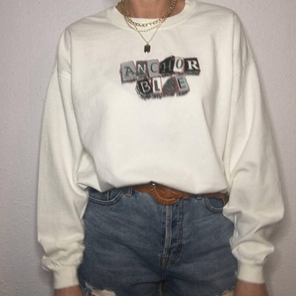 🥽VTG 90s Anchor Blue long sleeve cotton Tee